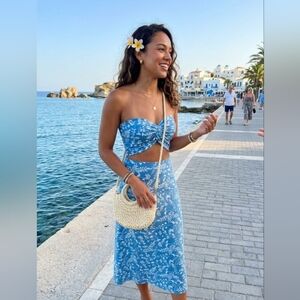 Floral Blue and White Two-Piece Set Handmade